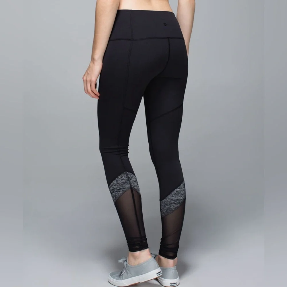 lululemon athletica If You’re Lucky Leggings 30in Inseam Black Gray Mesh 8